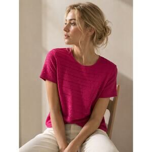 Sag Harbor Women’s Large Pink Textured Short Sleeve Top Casual Knit